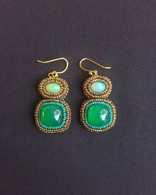 Green Onyx & Ethiopian Opal Earrings