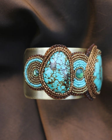 3 Turquoise Cabochons & Crystal Cuff