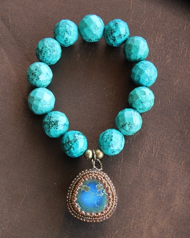 Ceramic Turquoise & Blue Howlite Charm Stretch Bracelet