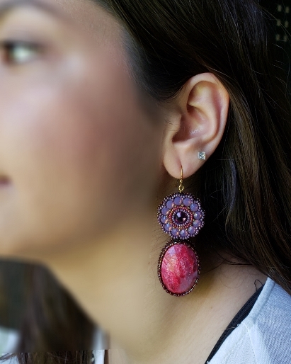 Genuine Ruby & Swarovski Opal Crystal Earrings