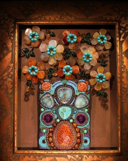 Carnelian Flowers & Turquoise Framed Art
