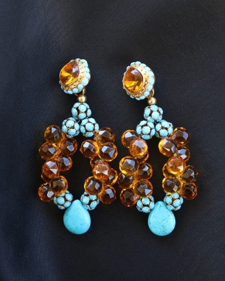 Amber Briolettes & Turquoise Earrings