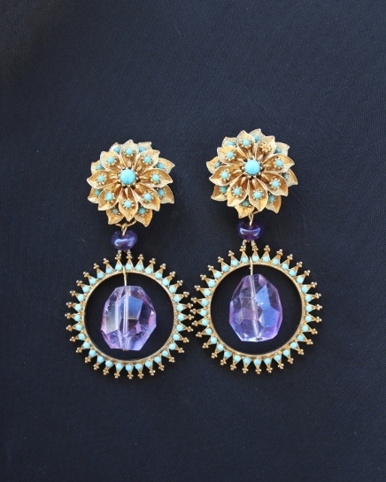 Amethyst Nugget & Turquoise Earrings