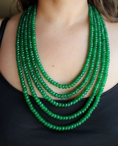 Emerald Color Jade 5 Strand Necklace