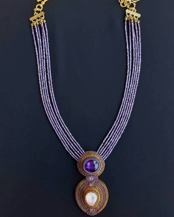 Amethyst Cubic Zirconia Beads, Purple & Light Rose Pink Necklace