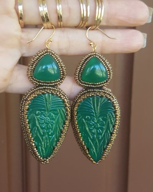 Carved Green Onyx Earrings