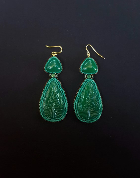 Carved Green Onyx Earrings 2